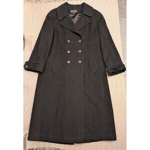 Albert Nipon Gold Label Wool/Cashmere Blend 14P Full Length Black Trench Coat